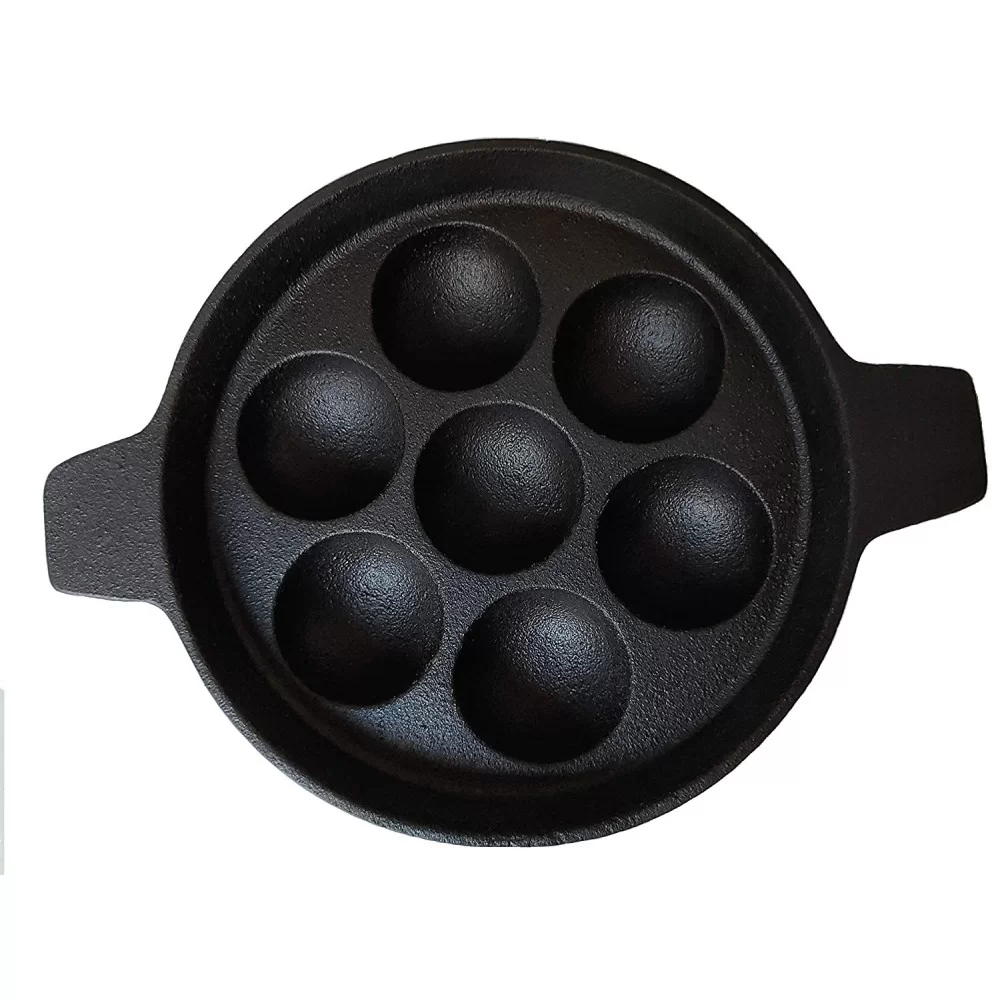  Meyer Pre Seasoned Cast Iron 7 Cavity Appam Patra Paniyarakkal, Paniyaram, Appam Pan, Pan Cake Maker, Appam Maker, Ponganal Maker, Kuzhi Paniyaram