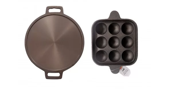 https://www.qualyinvesto.com/image/cache/catalog/images/Combos/COMBO_DHDT_9h/qualy-investo-combo-cast-iron-dosa-tawa-preseasoned-12-inch-induction-compatible-double-handle-paddu-tawa-appam-patra-paniyarakkal-kuzhi-paniyaram-9-cavity-black-preseasoned-600x315h.jpg.webp